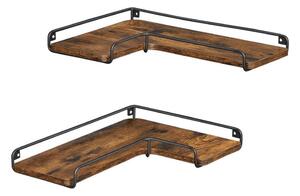 Sada 2x nástěnná police SHELFY 40x10x29 cm hnědá/černá