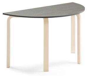 AJ Produkty Stůl ELTON, půlkruh, 1200x600x710 mm, bříza, akustické linoleum, tmavě šedá