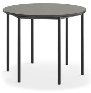 AJ Produkty Stůl SONITUS, Ø1200x900 mm, antracitově šedé nohy, deska s linoleem, tmavě šedá