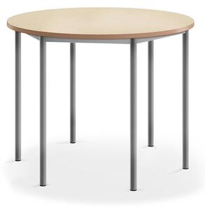 AJ Produkty Stůl SONITUS, Ø1200x900 mm, stříbrné nohy, deska s linoleem, béžová
