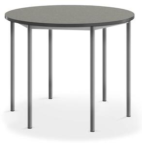 AJ Produkty Stůl SONITUS, Ø1200x900 mm, stříbrné nohy, deska s linoleem, tmavě šedá