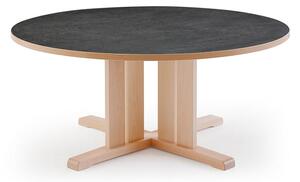 AJ Produkty Stůl KUPOL, Ø1200x600 mm, akustické linoleum, bříza/tmavě šedá