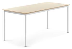 AJ Produkty Stůl SONITUS, 1800x800x760 mm, bílé nohy, HPL deska tlumící hluk, bříza