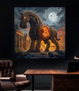 Obraz na plátně - Bitcoin, Trojský kůň, Ancient Bank FeelHappy.cz Velikost obrazu: 40 x 40 cm