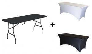 TENTino AKCE! Skládací stůl 183x76 cm BLACK PŮLENÝ + ubrus BASIC ZDARMA Barva ubrusu: ČERNÁ / BLACK