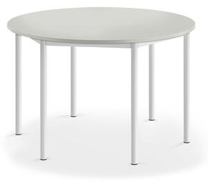 AJ Produkty Stůl SONITUS, Ø1200x720 mm, bílé nohy, HPL deska tlumící hluk, šedá