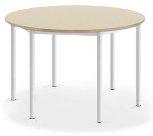 AJ Produkty Stůl SONITUS, Ø1200x720 mm, bílé nohy, HPL deska tlumící hluk, bříza