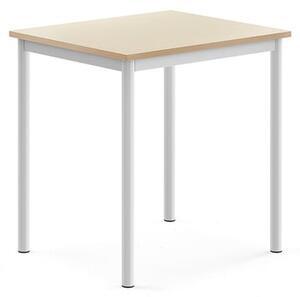 AJ Produkty Stůl SONITUS, 700x600x720 mm, bílé nohy, HPL deska tlumící hluk, bříza