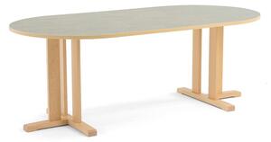 AJ Produkty Stůl KUPOL, 2000x1000x720 mm, oválný, akustické linoleum, bříza/šedá