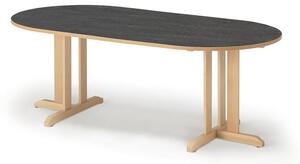 AJ Produkty Stůl KUPOL, 2000x1000x720 mm, oválný, akustické linoleum, bříza/tmavě šedá