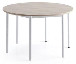 AJ Produkty Stůl BORÅS PLUS, Ø1200x720 mm, bílé nohy, HPL deska, jasan