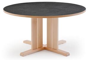 AJ Produkty Stůl KUPOL, Ø1200x720 mm, akustické linoleum, bříza/tmavě šedá