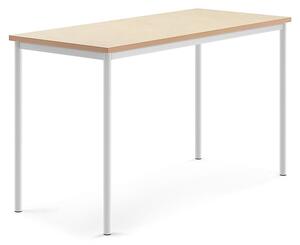 AJ Produkty Stůl SONITUS, 1600x700x900 mm, bílé nohy, deska s linoleem, béžová