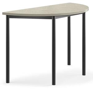 AJ Produkty Stůl SONITUS, půlkruh, 1200x600x760 mm, antracitově šedé nohy, deska s linoleem, šedá
