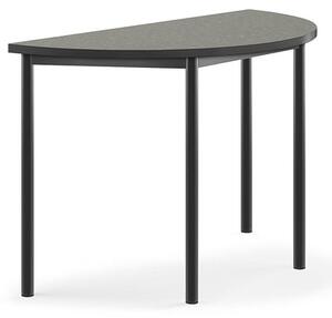 AJ Produkty Stůl SONITUS, půlkruh, 1200x600x760 mm, antracitově šedé nohy, deska s linoleem, tmavě šedá
