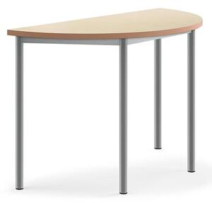 AJ Produkty Stůl SONITUS, půlkruh, 1200x600x760 mm, stříbrné nohy, deska s linoleem, béžová