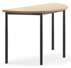 AJ Produkty Stůl SONITUS, půlkruh, 1200x600x760 mm, antracitově šedé nohy, deska s linoleem, béžová