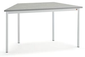 AJ Produkty Stůl SONITUS TRAPETS, 1400x700x720 mm, bílé nohy, deska s linoleem, šedá