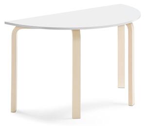 AJ Produkty Stůl ELTON, půlkruh, 1200x600x710 mm, bříza, akustická HPL deska, bílá