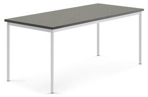 AJ Produkty Stůl SONITUS, 1800x800x720 mm, bílé nohy, deska s linoleem, tmavě šedá