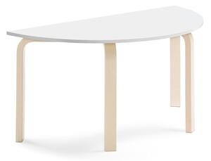 AJ Produkty Stůl ELTON, půlkruh, 1200x600x590 mm, bříza, akustická HPL deska, bílá