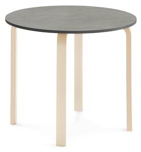 AJ Produkty Stůl ELTON, Ø 900x710 mm, bříza, akustické linoleum, tmavě šedá