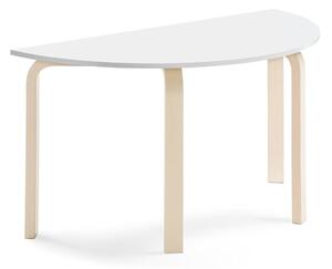 AJ Produkty Stůl ELTON, půlkruh, 1200x600x640 mm, bříza, akustická HPL deska, bílá