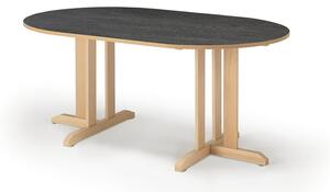AJ Produkty Stůl KUPOL, 1500x800x720 mm, oválný, akustické linoleum, bříza/tmavě šedá