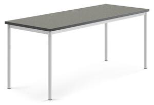 AJ Produkty Stůl SONITUS, 1800x700x720 mm, bílé nohy, deska s linoleem, tmavě šedá