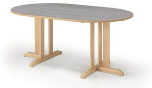 AJ Produkty Stůl KUPOL, 1500x800x720 mm, oválný, akustické linoleum, bříza/šedá
