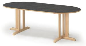 AJ Produkty Stůl KUPOL, 2000x800x720 mm, oválný, akustické linoleum, bříza/tmavě šedá