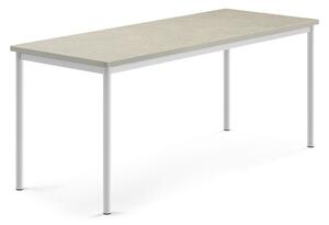 AJ Produkty Stůl SONITUS, 1800x700x720 mm, bílé nohy, deska s linoleem, šedá