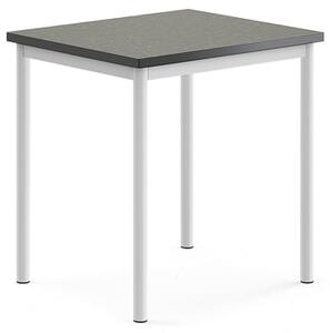 AJ Produkty Stůl SONITUS, 700x600x720 mm, bílé nohy, deska s linoleem, tmavě šedá
