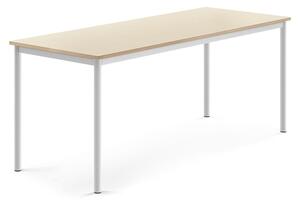 AJ Produkty Stůl SONITUS, 1800x700x720 mm, bílé nohy, HPL deska tlumící hluk, bříza