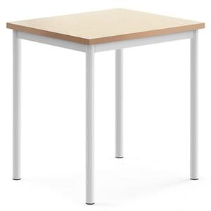 AJ Produkty Stůl SONITUS, 700x600x720 mm, bílé nohy, deska s linoleem, béžová