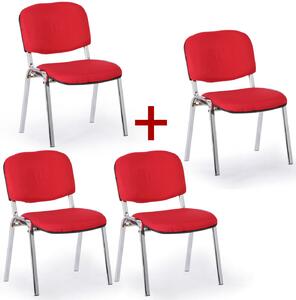 Konferenční židle VIVA PLUS 3+1 ZDARMA - chromované nohy, červená