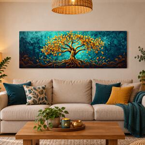 Obraz na plátně - Strom života Zlatý dotek FeelHappy.cz Rozměr obrazu (Šířka x Výška): 240 x 80 cm