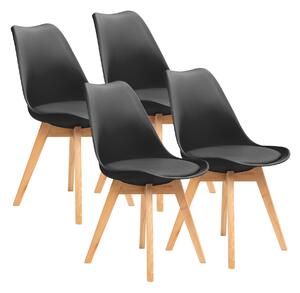 FURNIFY® Sada 4 jídelních židlí BJÖRN | Skandinávské židle s polyuretanovými polštáři a nohami z bukového dřeva | Černá barva