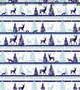 Bavlna tisk - Vánoční jelínek modrý na bílé (Metráž 100% bavlna šíře 160 cm)