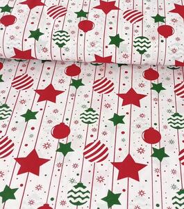Metráž látka vánoční kouličky a hvězdy červené na bílé | RTex