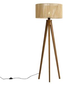Vintage dřevěná stojací lampa s béžovým stínidlem z papírového provazu 50/50/25 - Tripod Classic
