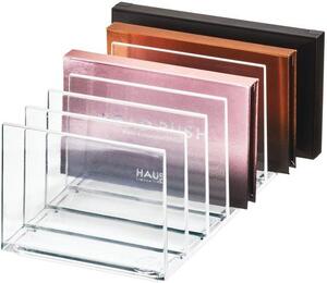 Ibenzoa® Držák na paletky s make-upem, průhledný s bílými detaily, 7 přihrádek, plast bez BPA, rozměry 20,5 × 10,2 × 9,3 cm – stohovatelný, vhodný na toaletní stolek i do zásuvky