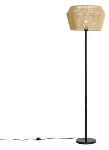 Stojací lampa černá s béžovým stínidlem z papírového provazu 50/50/30 - Simplo