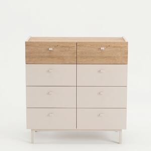 Komoda Lukex 7 (písková + dub). Akce -23%