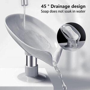 Ibenzoa® Sada dvou držáků na mýdlo a houbičky s designem listů, šedá barva – přísavka bez nutnosti vrtání, vhodná do koupelny i kuchyně, materiál: ABS a hliník, úhel odtoku 45°, montáž za 10 sekund