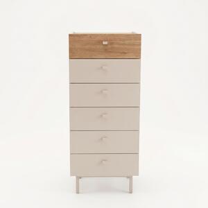 Komoda Lukex 5 (písková + dub). Akce -20%