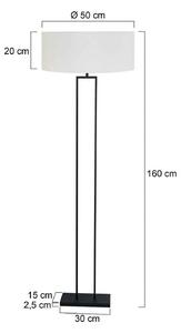 Steinhauer Stojací lampa Stang, černá/bílý len, výška 160 cm, E27, Černá, Obývací pokoj / jídelna, kov, Moderní