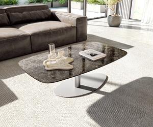 DELIFE Konferenční stolek Edge Boot 120x70 cm keramika Laminam® Emperador Extra Lucidato tmavě hnědá Vibany nerezová ocel broušená