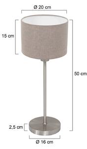 Mexlite Stolní lampa Noor, ocel/lněné plátno v barvě bahna, výška 50 cm, E27, Hliník / šedá / zinek, Obývací pokoj / jídelna, kov