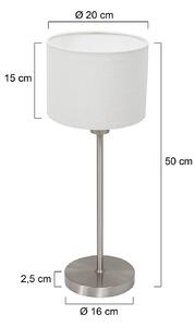 Mexlite Stolní lampa Noor, ocel/bílý len, výška 50 cm, E27, Hliník / šedá / zinek, Obývací pokoj / jídelna, kov